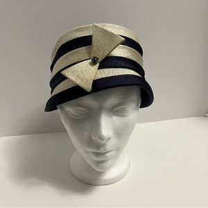 VINTAGE Hat with Bow church high tea wedding hat striped
